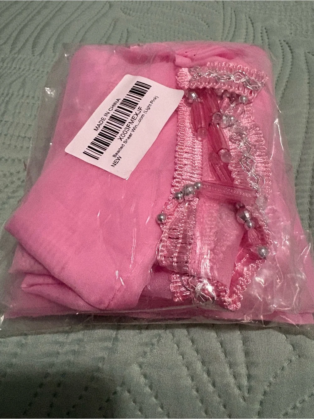 Yitexin Beaded Sheer Windows Valance 51.1 in W x 23.6 in L, Set of 2 Swags Pink